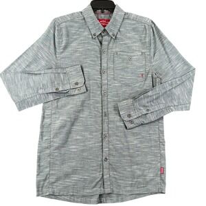 John M. Browning Button Down Shirt Mens M Grey Slub Textured Logo Casual